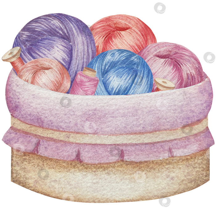 Скачать Набор для вязания и шитья акварелью с ручной росписью. Клубок пряжи, вязание крючком, нитки, принадлежности для рукоделия, шитье, вышивка. Товары для рукоделия и хобби синего, бежевого и розового цветов. Старинный фотосток Ozero