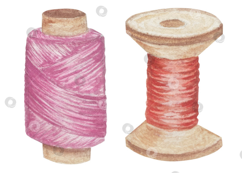 Скачать Набор для вязания и шитья акварелью с ручной росписью. Клубок пряжи, вязание крючком, нитки, принадлежности для рукоделия, шитье, вышивка. Товары для рукоделия и хобби синего, бежевого и розового цветов. Старинный фотосток Ozero