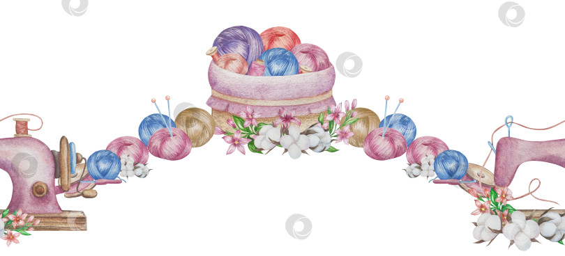 Скачать Набор для вязания и шитья акварелью с ручной росписью. Клубок пряжи, вязание крючком, нитки, принадлежности для рукоделия, шитье, вышивка. Товары для рукоделия и хобби синего, бежевого и розового цветов. Старинный фотосток Ozero
