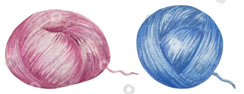 Скачать Набор для вязания и шитья акварелью с ручной росписью. Клубок пряжи, вязание крючком, нитки, принадлежности для рукоделия, шитье, вышивка. Товары для рукоделия и хобби синего, бежевого и розового цветов. Старинный фотосток Ozero