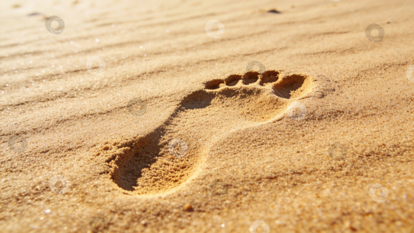 Скачать Человеческий след на золотистом песке на солнечном пляже — тема для летнего отпуска и отдыха фотосток Ozero