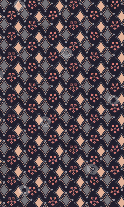 Скачать Геометрический векторный бесшовный узор из ромбов и маленьких кругов на темно-фиолетовом фоне. фотосток Ozero