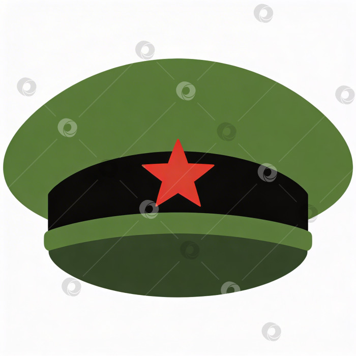Скачать Зеленая военная фуражка с красной звездой на черном канте в стиле плоской графики для символического обозначения фотосток Ozero