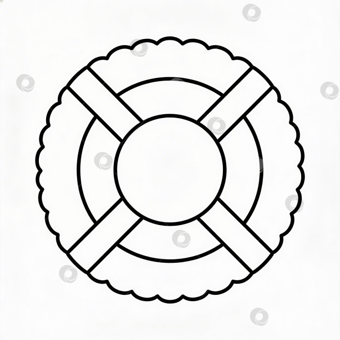 Скачать Черно-белая раскраска, спасательный круг  с круговым узором и геометрическими деталями для детей и взрослых фотосток Ozero