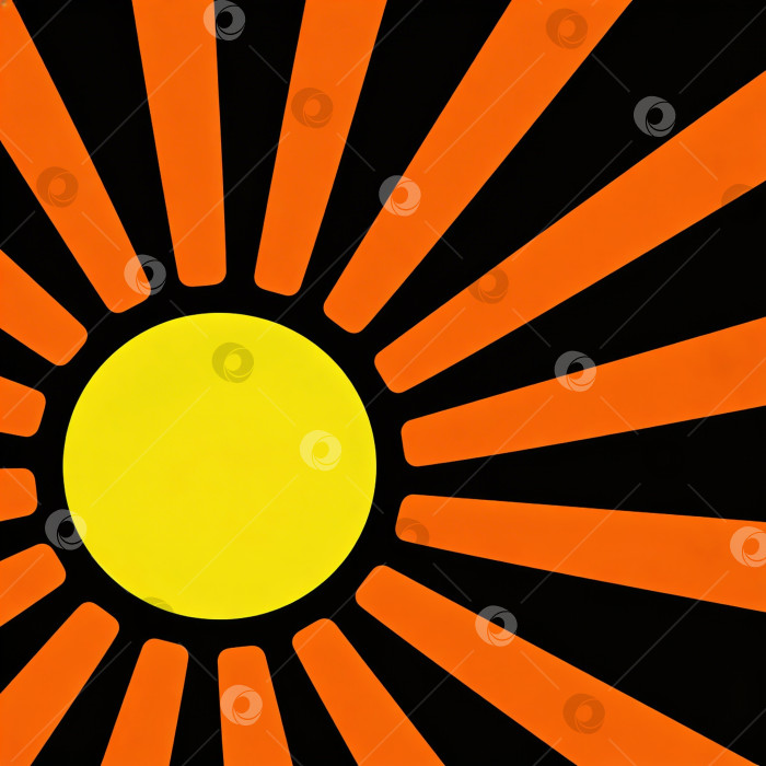 Скачать Яркое оранжевое солнце с лучами на черном фоне для символического обозначения энергии и тепла фотосток Ozero