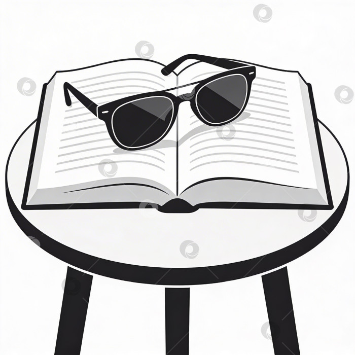 Скачать Стильные солнцезащитные очки на раскрытой книге на маленьком круглом столике для летнего чтения и отдыха фотосток Ozero