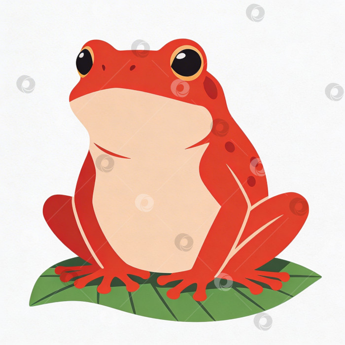 Скачать Милая мультяшная лягушка сидит на листе. Яркие цвета и простой стиль для детей и любителей природы фотосток Ozero