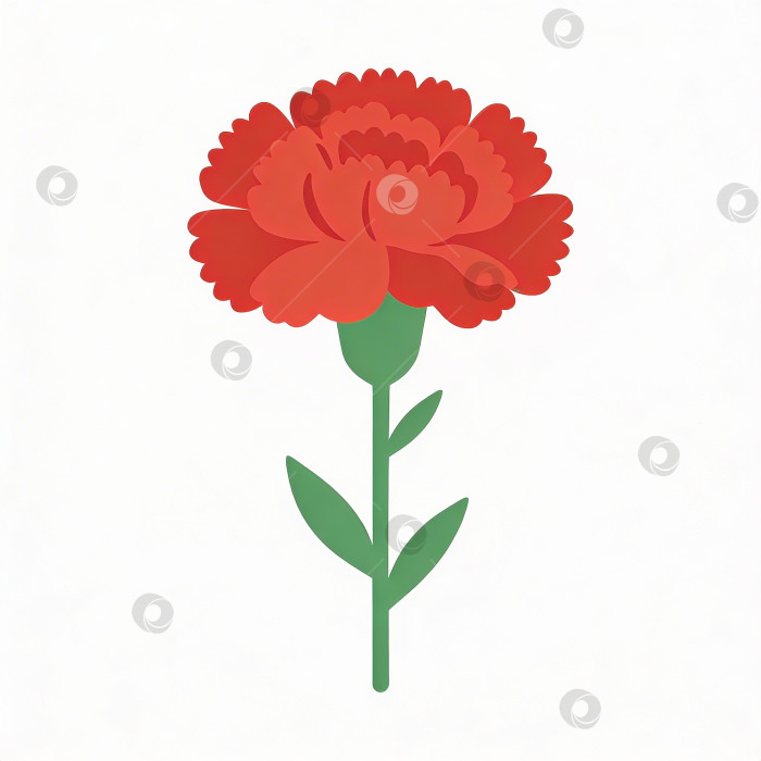 Скачать Красная гвоздика с зелеными листьями и стеблем на белом фоне для символического обозначения Дня Победы фотосток Ozero