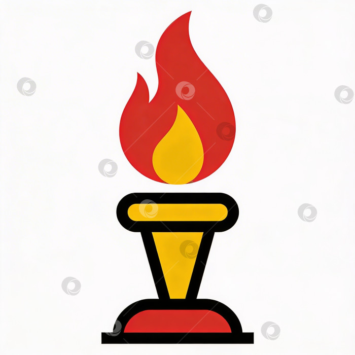Скачать Яркий факел с красным и желтым пламенем на черной подставке в стиле плоской графики для символического обозначения огня и победы фотосток Ozero
