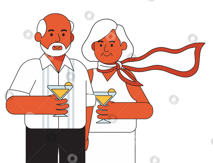 Скачать Пожилая пара произносит тосты с коктейлями на белом фотосток Ozero