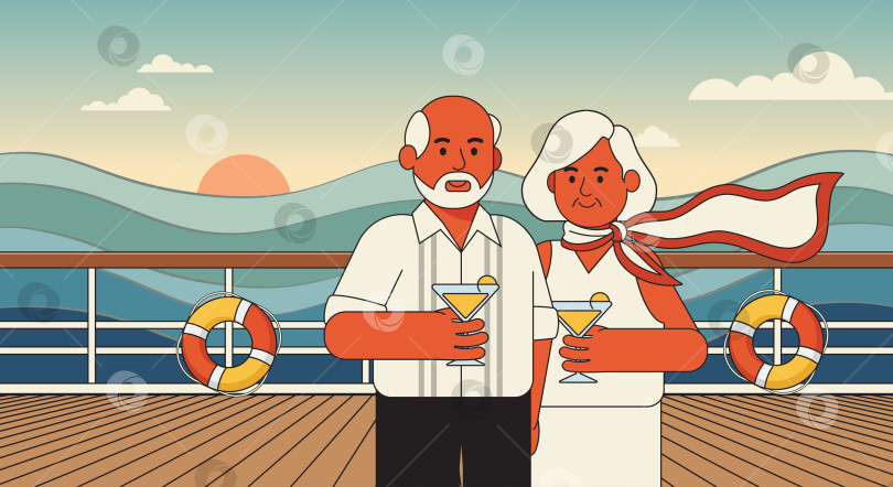 Скачать Пожилая пара на палубе круизного лайнера фотосток Ozero