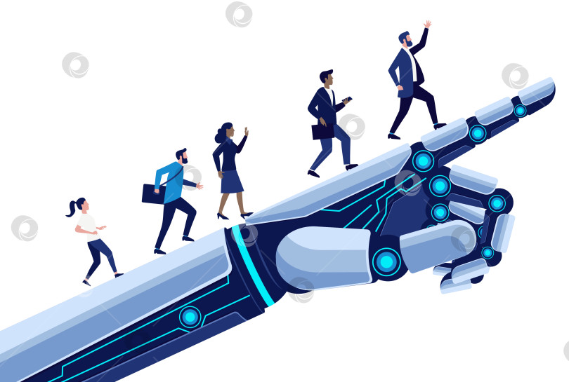 Скачать Люди, идущие на гигантской роботизированной руке фотосток Ozero