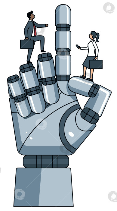 Скачать Люди, идущие на гигантской роботизированной руке фотосток Ozero