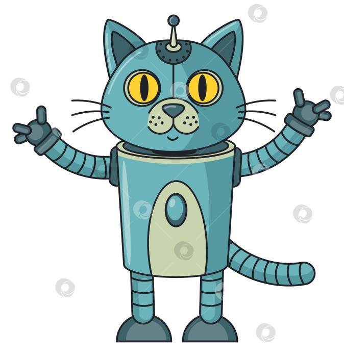 Скачать Робот-кот с голубым телом и желтыми глазами фотосток Ozero