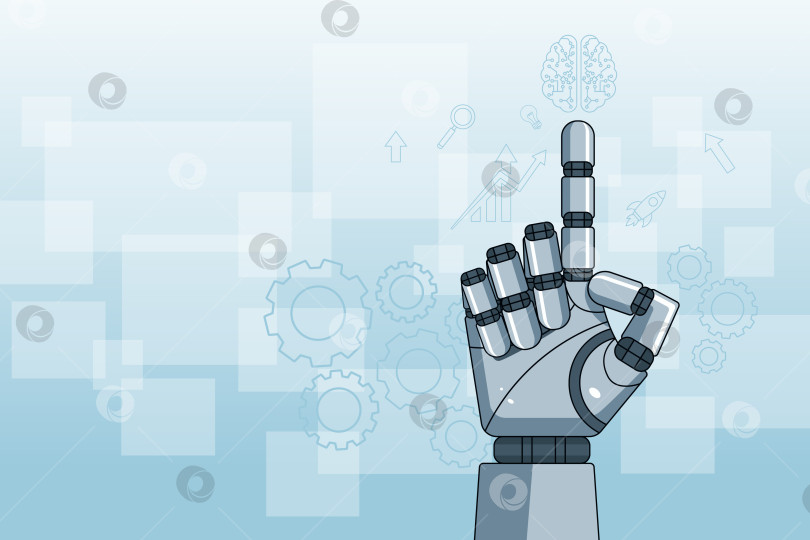 Скачать Роботизированная рука указывает на технические значки на заднем плане фотосток Ozero