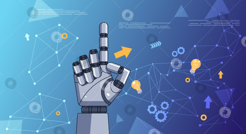 Скачать Роботизированная рука указывает на технические значки на заднем плане фотосток Ozero