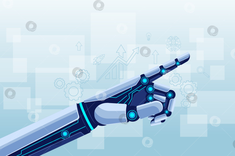 Скачать Роботизированная рука указывает на технические значки на заднем плане фотосток Ozero