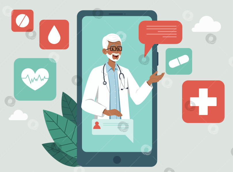 Скачать Старший врач-мужчина, проводящий онлайн-консультацию фотосток Ozero