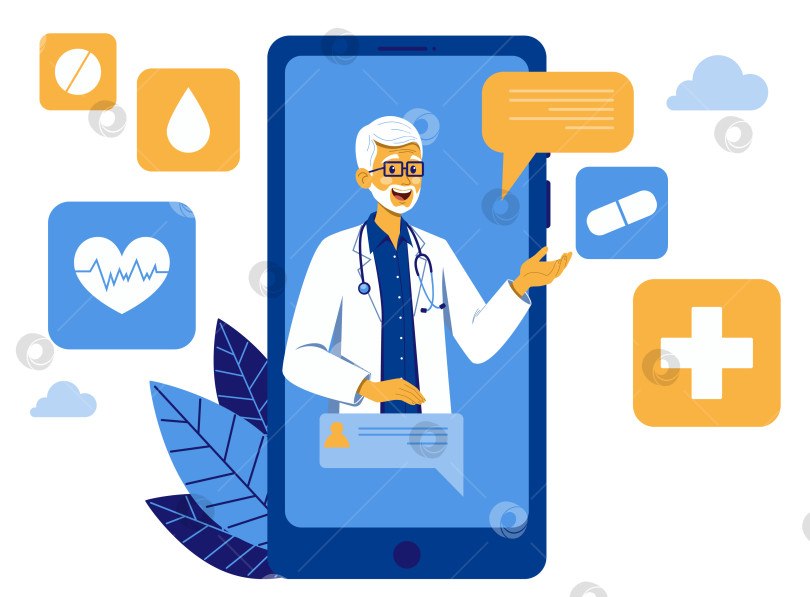 Скачать Старший врач-мужчина, проводящий онлайн-консультацию фотосток Ozero