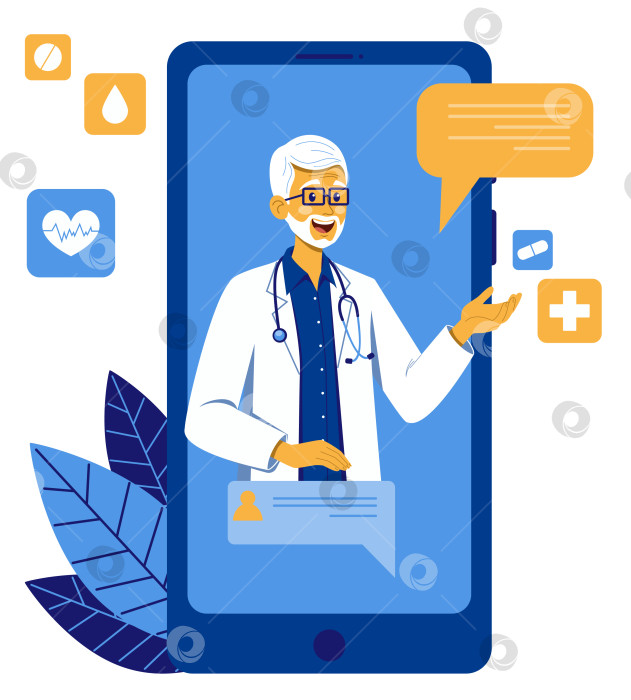 Скачать Старший врач-мужчина, проводящий онлайн-консультацию фотосток Ozero