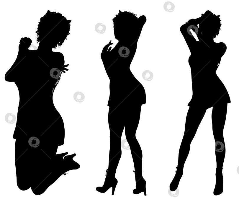 Скачать Силуэт женщины в коротком платье и на каблуках, позирующей фотосток Ozero