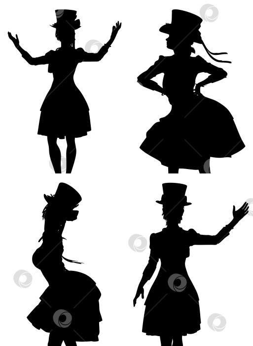 Скачать Силуэт женщины в цилиндре и расклешенном платье фотосток Ozero
