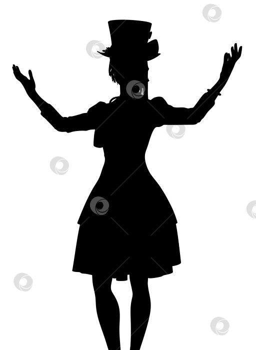 Скачать Силуэт женщины в цилиндре и расклешенном платье фотосток Ozero