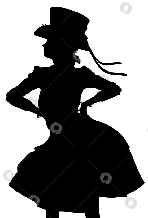 Скачать Силуэт женщины в цилиндре и расклешенном платье фотосток Ozero