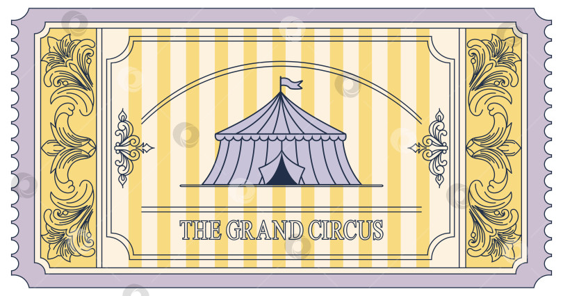 Скачать Винтажный билет в цирк с большой иллюстрацией сверху фотосток Ozero