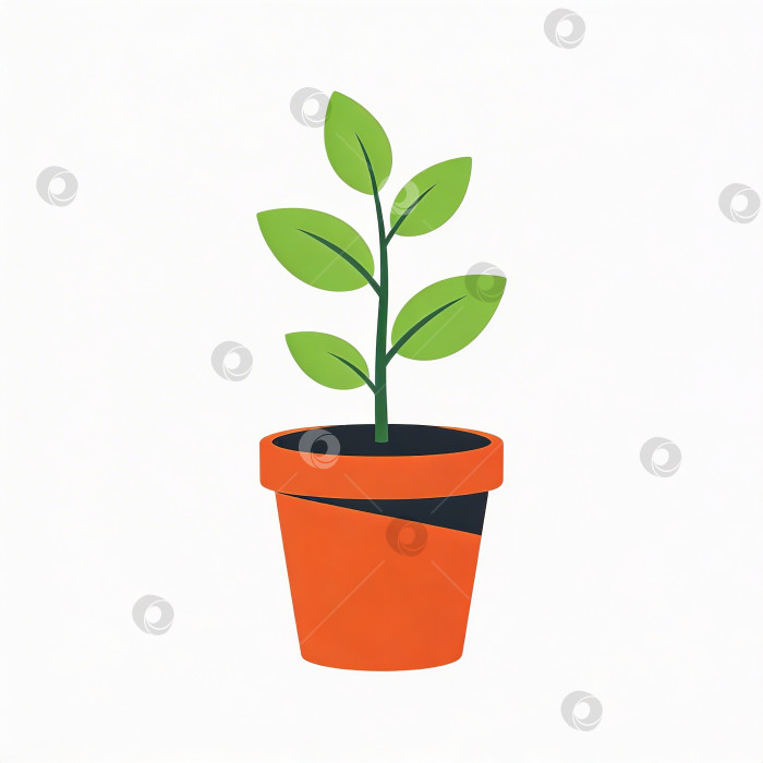 Скачать Саженец растения в горшке с зелеными листьями в минималистичном терракотовом горшке, символизирующее рост, природу и экологичность фотосток Ozero