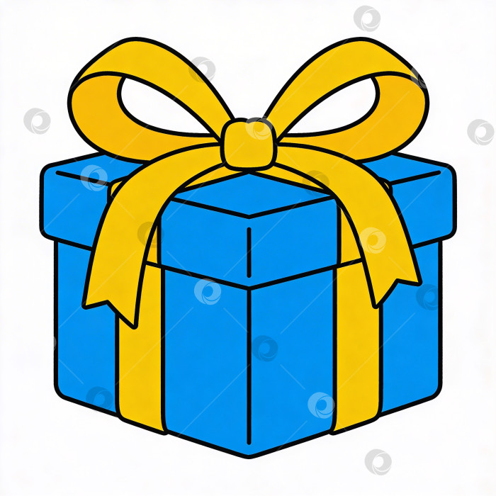 Скачать Ярко-синяя подарочная коробка с желтой лентой и бантом, праздничный декор, торжество, подарок-сюрприз, зимний сезон, веселая, привлекательная упаковка фотосток Ozero