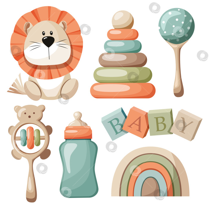 Скачать Набор детских игрушек на белом фоне. Векторный рисунок фотосток Ozero