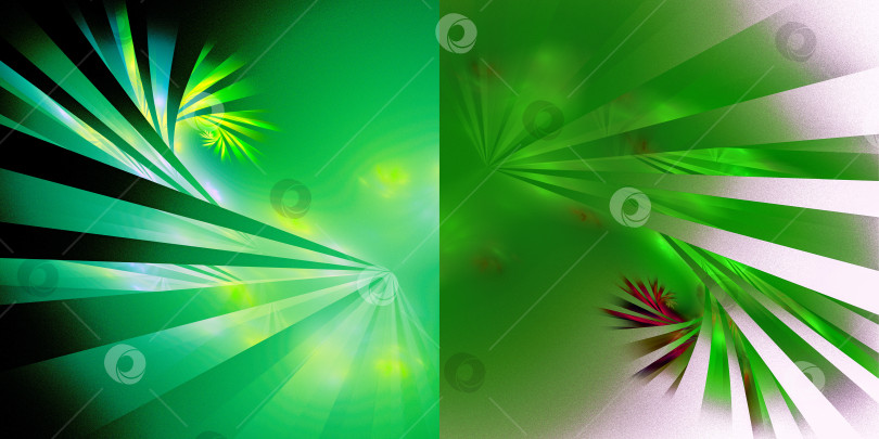 Скачать Два абстрактных фрактальных фона в одном. Лучи - листья расходятся радиально и закручиваются в спираль. Пространство для копирования. 3D-рендеринг. 3D-иллюстрация. фотосток Ozero