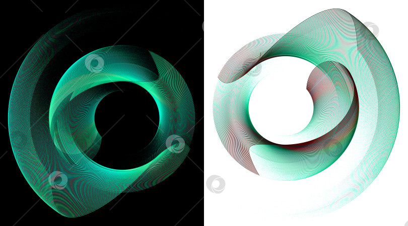 Скачать Абстрактные зеленые полосатые волнистые лезвия с закругленными краями на черном и белом фоне. Иконка, логотип, символ, вывеска. Набор. 3D-рендеринг. 3D-иллюстрация. фотосток Ozero