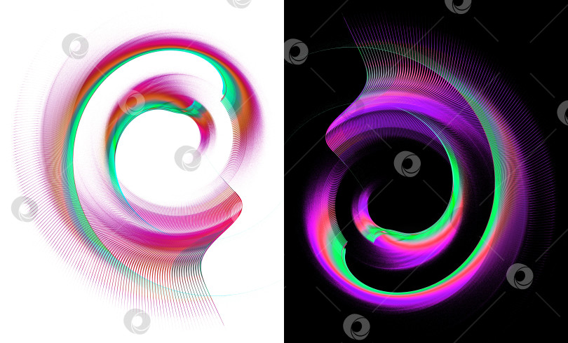 Скачать Разноцветные абстрактные многослойные лопасти, вращающиеся на черно-белом фоне. Иконка, логотип, символ, вывеска. Набор. 3D-рендеринг. 3D-иллюстрация. фотосток Ozero