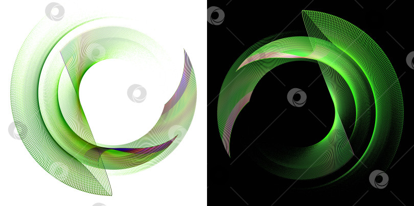 Скачать Абстрактные зеленые плоскости в волнистую полоску создают рамки на черном и белом фоне. Иконка, логотип, символ, вывеска. Набор. 3D-рендеринг. 3D-иллюстрация. фотосток Ozero