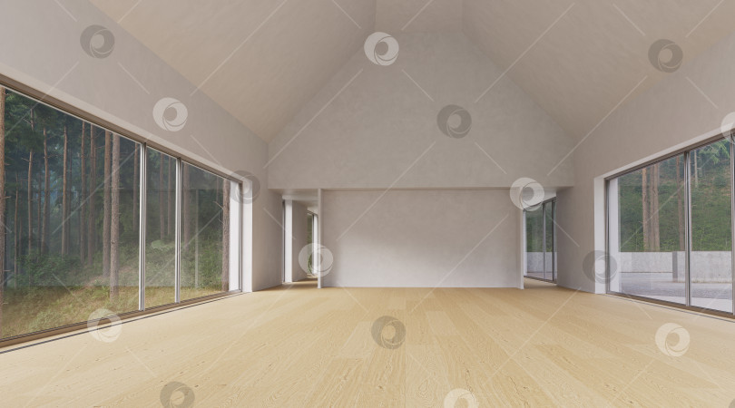 Скачать Пустой современный интерьер с полом из светлого дерева и белыми стенами. 3D-рендеринг комнаты без мебели фотосток Ozero