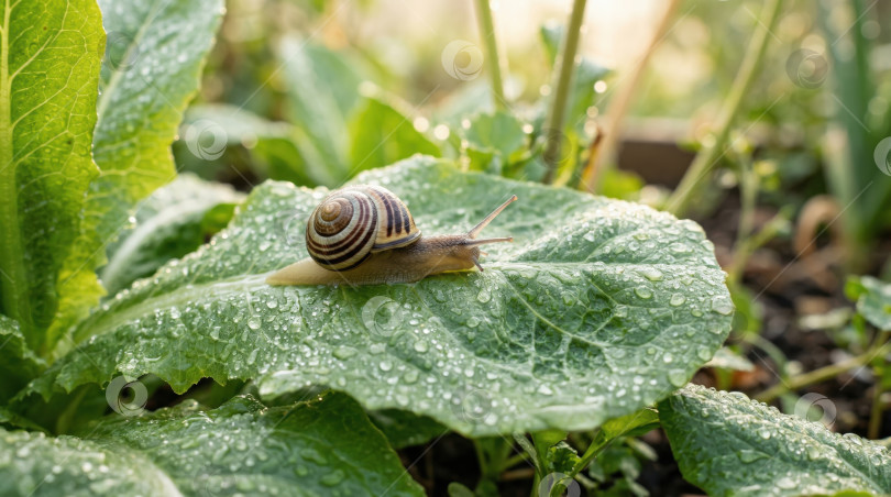 Скачать Улитка на листьях фотосток Ozero