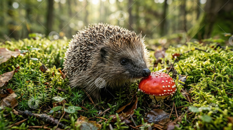 Скачать ёж с мухомором фотосток Ozero