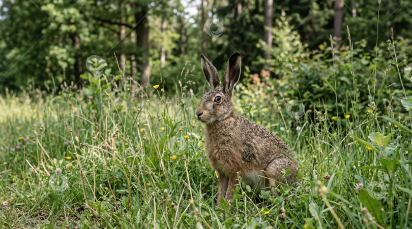 Скачать Заяц в траве фотосток Ozero