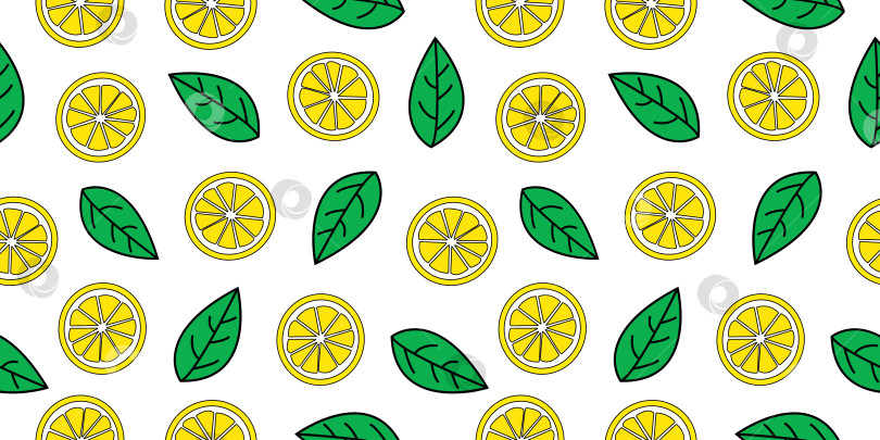 Скачать Бесшовный узор из листьев и лимонов. Простая векторная иллюстрация для ткани, оберточной бумаги или обоев фотосток Ozero