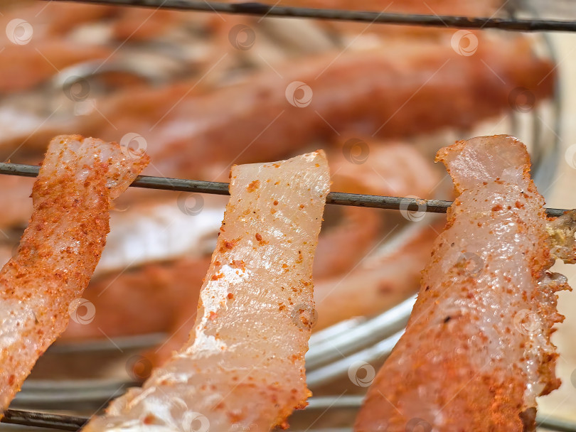 Скачать Приправленные специями кусочки птицы для приготовления полезного домашнего вяленого мяса фотосток Ozero