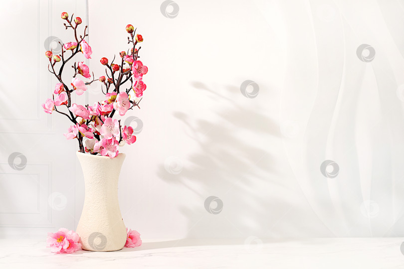 Скачать Абстрактная весенняя цветочная композиция с ветками сакуры в вазе, элегантная концепция красоты, сцена для демонстрации продукции и бизнес-концепция. Минималистичная современная эстетика фотосток Ozero