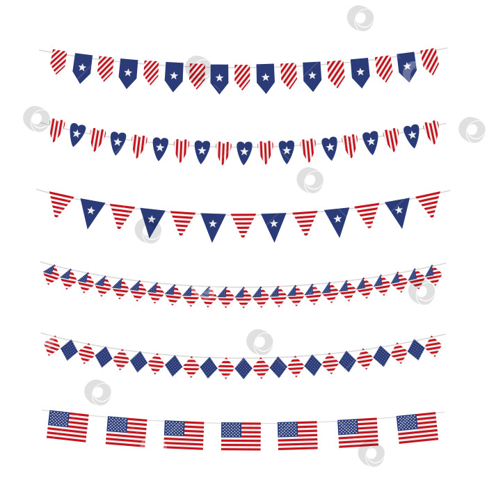 Скачать Набор флагов Соединенных Штатов Америки с овсянками, векторная иллюстрация. фотосток Ozero