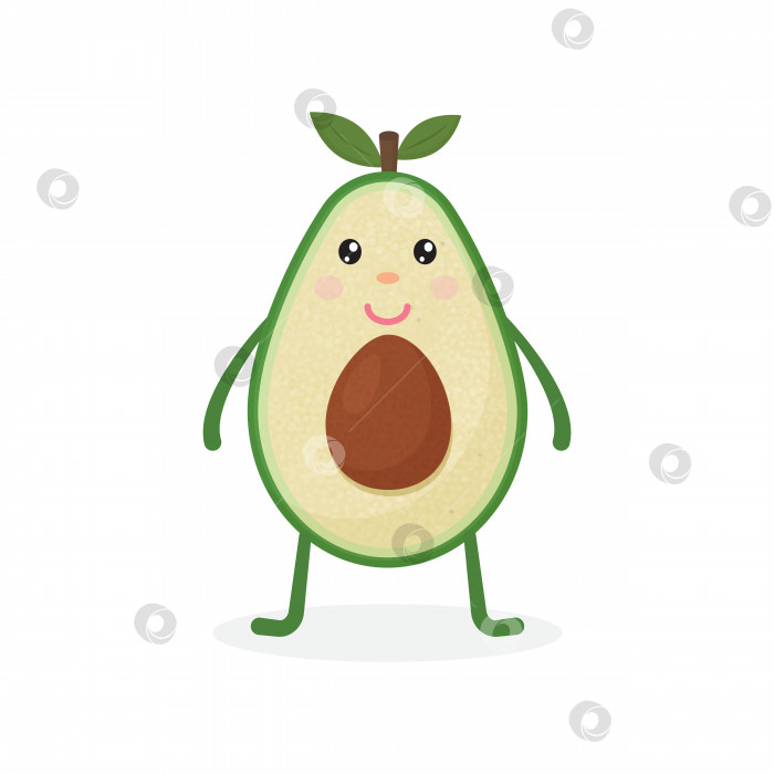 Скачать Забавный счастливый милый счастливо улыбающийся авокадо. Векторный плоский значок иллюстрации кавайного мультяшного персонажа. Изолированный на белом фоне. Концепция фруктового авокадо фотосток Ozero