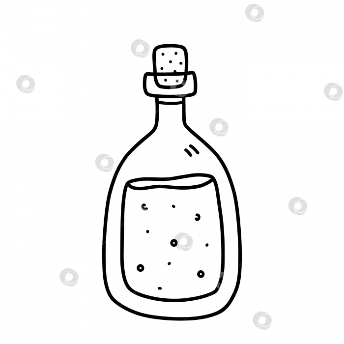 Скачать Стеклянная бутылка с волшебным зельем, выделенная на белом фоне. Векторная рисованная иллюстрация в стиле каракулей. Идеально подходит для открыток, украшений, логотипа. фотосток Ozero