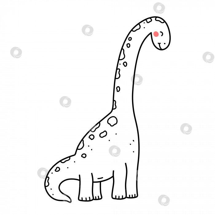 Скачать Милый улыбающийся динозавр, изолированный на белом фоне. Векторная рисованная иллюстрация в стиле каракулей. Идеально подходит для открыток, логотипов, украшений. Мультяшный персонаж. фотосток Ozero