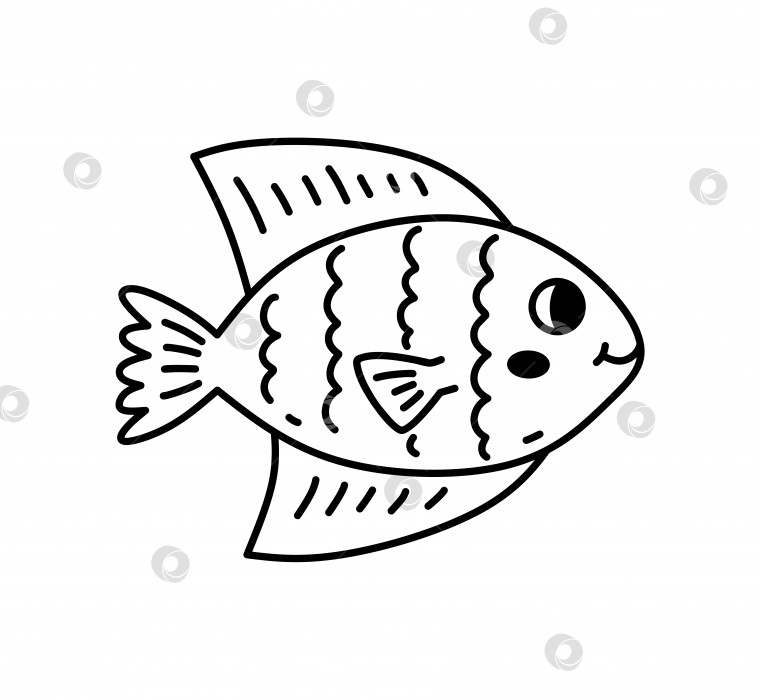Скачать Симпатичная рыбка, изолированная на белом фоне. Векторная рисованная иллюстрация в стиле каракулей. Идеально подходит для украшений, логотипа, различных дизайнов. фотосток Ozero