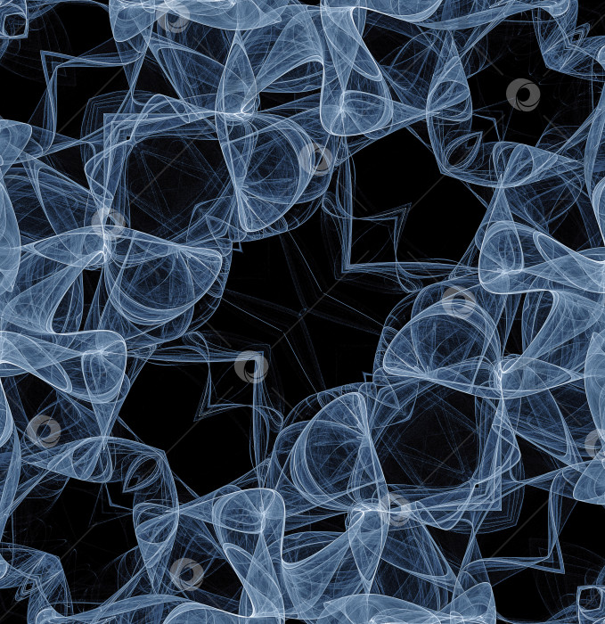 Скачать Абстрактная фрактальная текстура. Бело-голубые прозрачные вуали создают узор на черном фоне. 3D-рендеринг. 3D-иллюстрация. фотосток Ozero