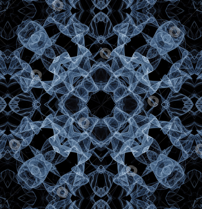 Скачать Абстрактный бесшовный фрактальный летящий ритмичный узор на черном фоне. Ажурные прозрачные завесы расходятся от центра в стороны. 3D-рендеринг. 3D-иллюстрация. фотосток Ozero